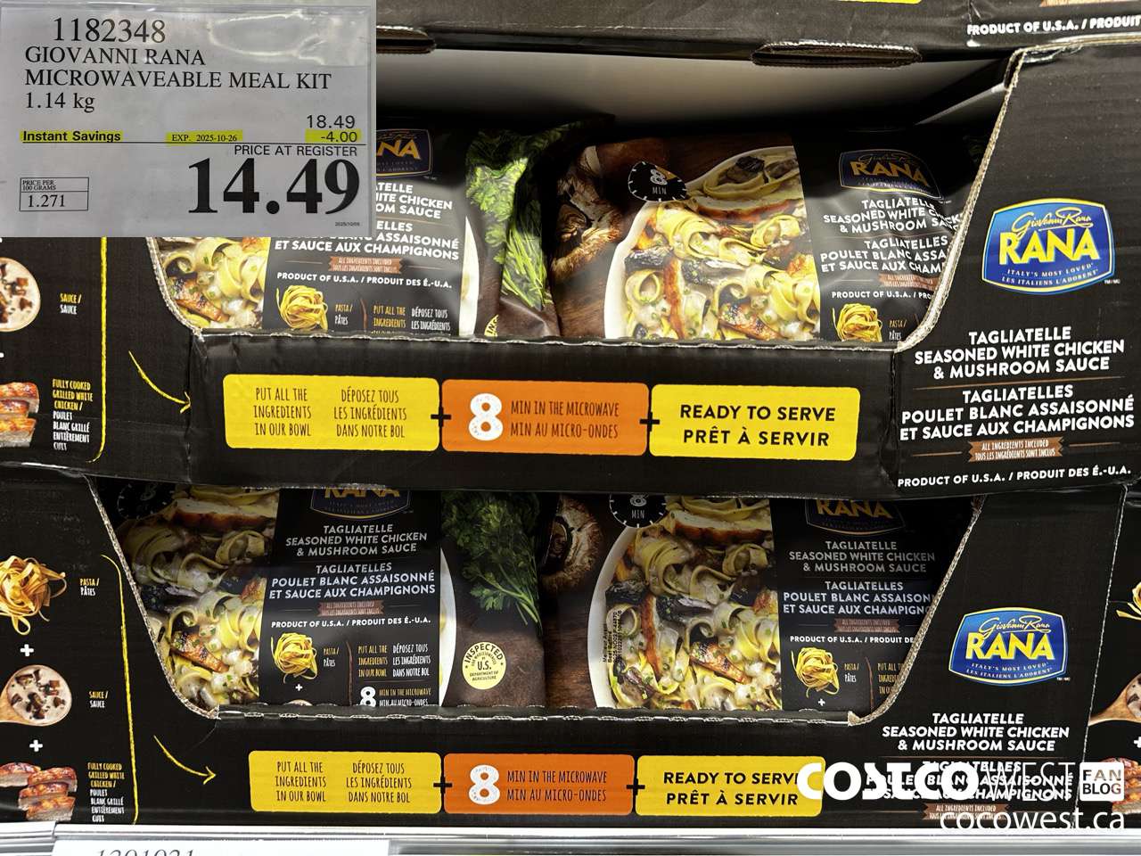 1182348 GIOVANNI RANA MICROWAVEABLE MEAL KIT 1.14 kg ($4.00 INSTANT SAVINGS EXPIRES ON 2025-10-26) $14.49