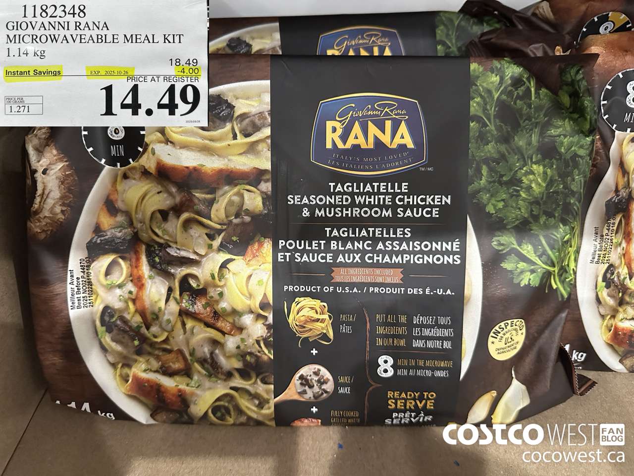 1182348 GIOVANNI RANA MICROWAVEABLE MEAL KIT 1.14 kg ($4.00 INSTANT SAVINGS EXPIRES ON 2025-10-26) $14.49
