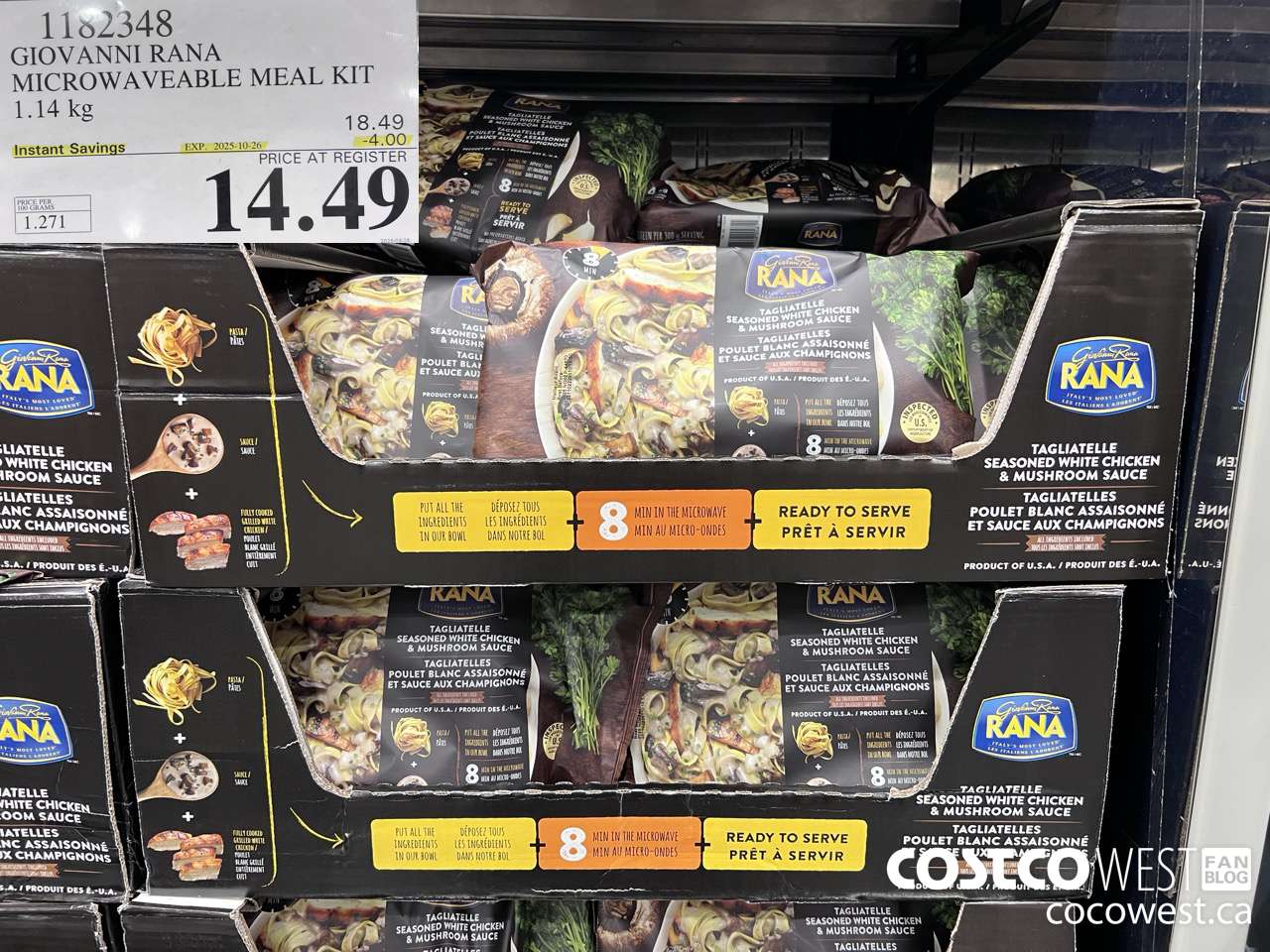 1182348 GIOVANNI RANA MICROWAVEABLE MEAL KIT 1.14 kg ($4.00 INSTANT SAVINGS EXPIRES ON 2025-10-26) $14.49