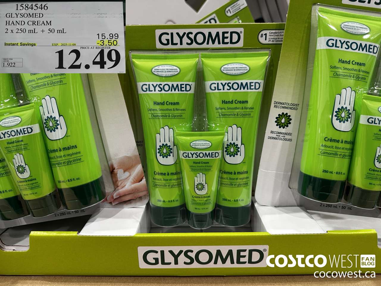 1584546 GLYSOMED HAND CREAM 2 x 250 mL + 50 mL  ($3.50 INSTANT SAVINGS EXPIRES ON 2025-11-09) $12.49