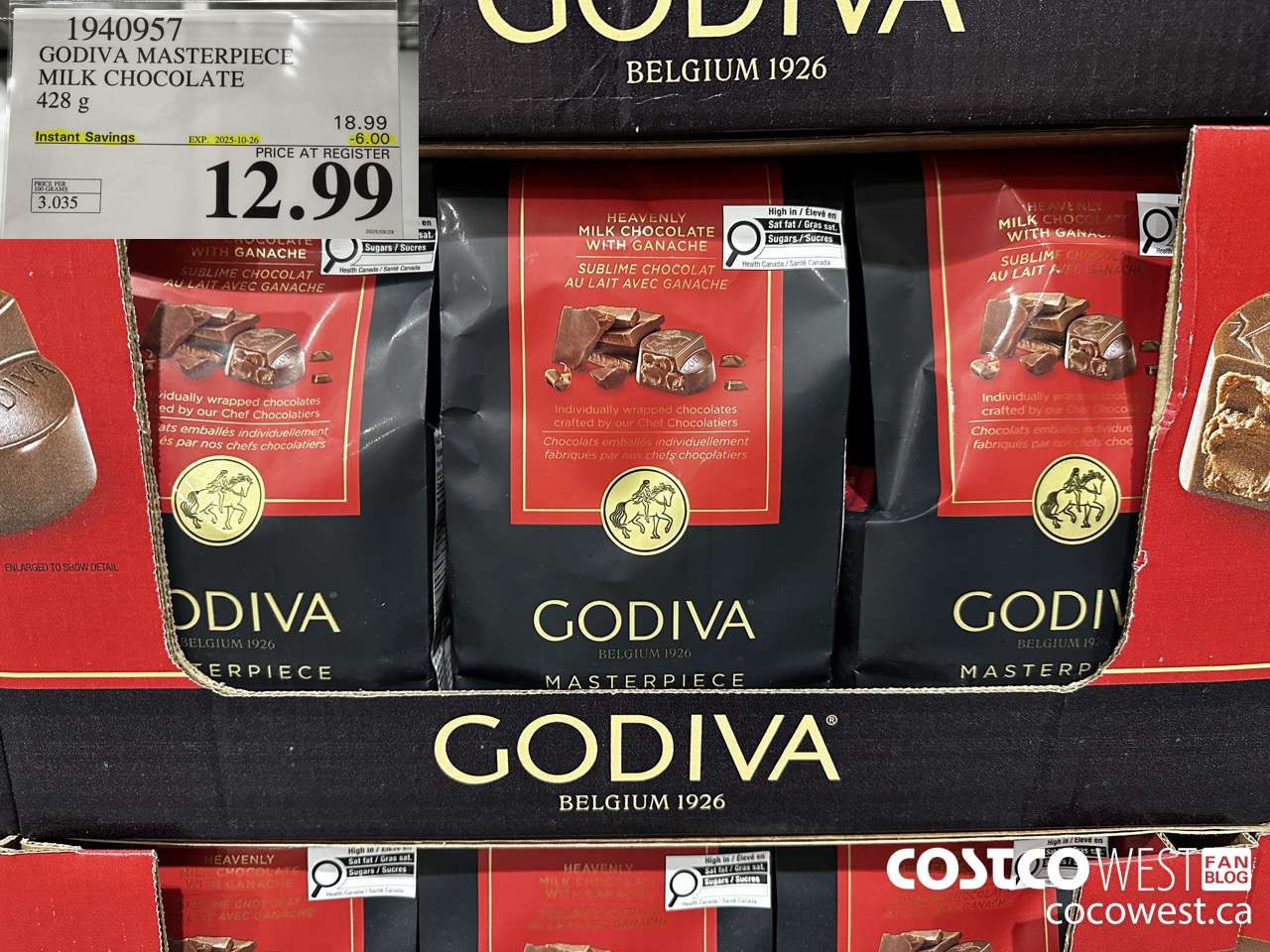 1940957 GODIVA MASTERPIECE MILK CHOCOLATE 428G ($6.00 INSTANT SAVINGS EXPIRES ON 2025-10-26) $12.99