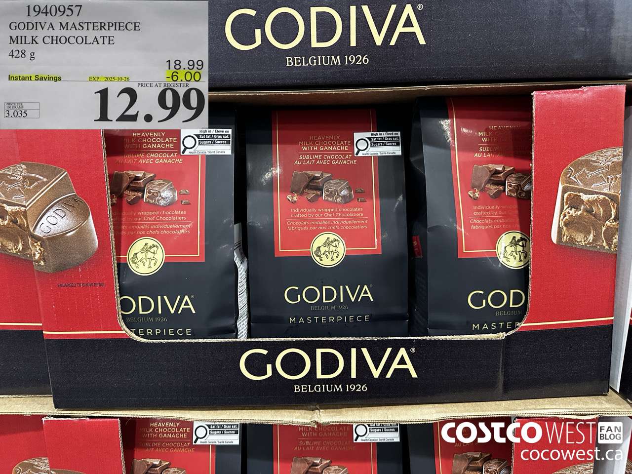 1940957 GODIVA MASTERPIECE MILK CHOCOLATE 428G ($6.00 INSTANT SAVINGS EXPIRES ON 2025-10-26) $12.99