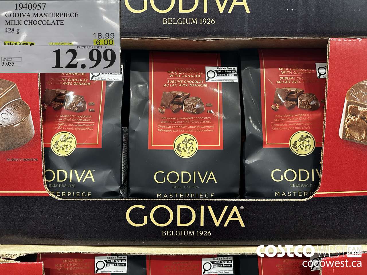 1940957 GODIVA MASTERPIECE MILK CHOCOLATE 428G ($6.00 INSTANT SAVINGS EXPIRES ON 2025-10-26) $12.99