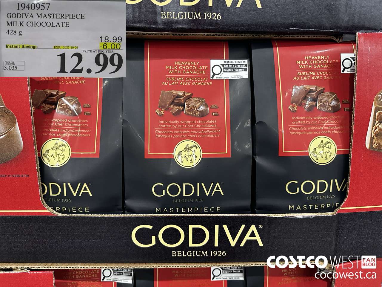 1940957 GODIVA MASTERPIECE MILK CHOCOLATE 428G ($6.00 INSTANT SAVINGS EXPIRES ON 2025-10-26) $12.99