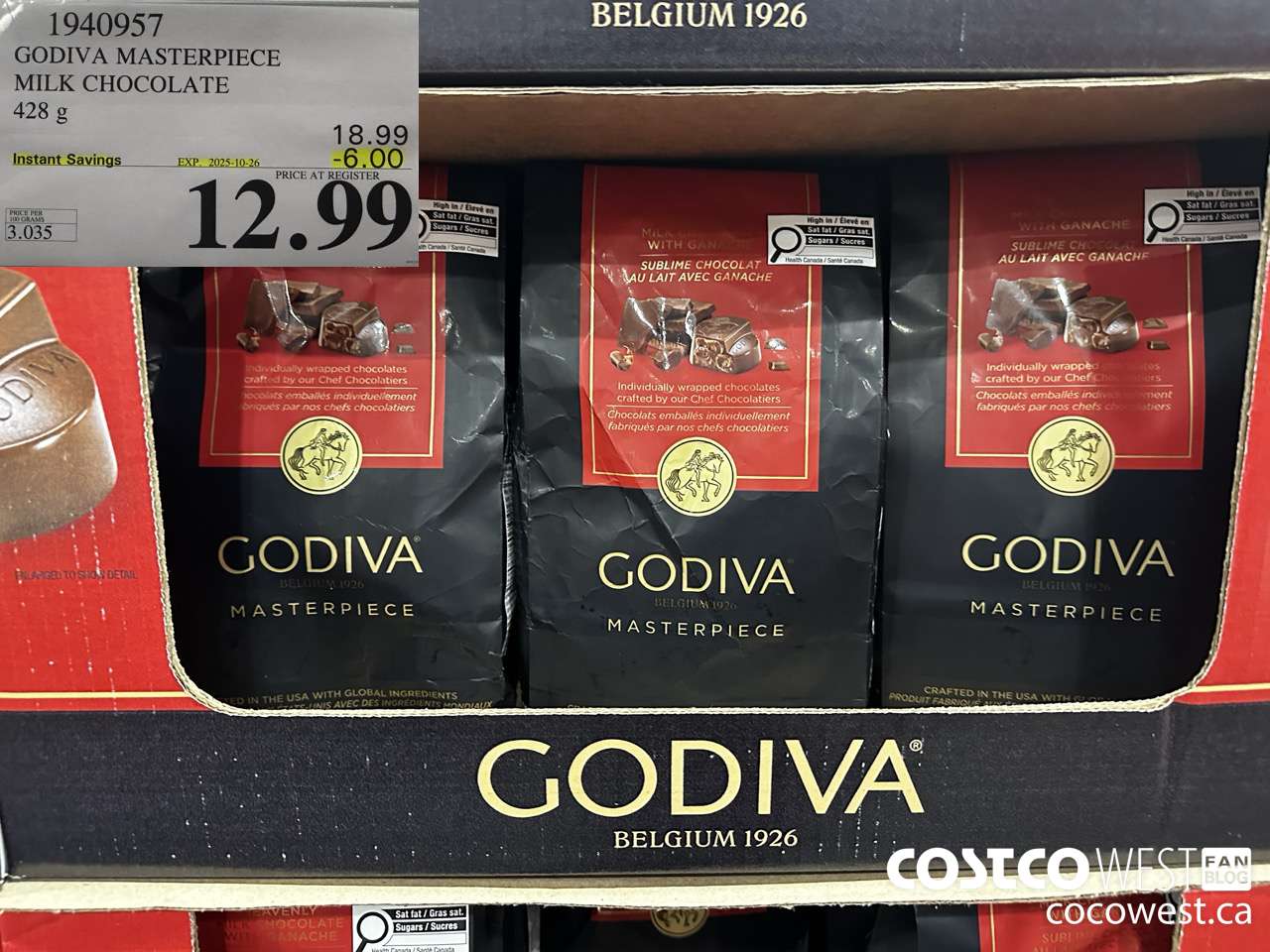 1940957 GODIVA MASTERPIECE MILK CHOCOLATE 428G ($6.00 INSTANT SAVINGS EXPIRES ON 2025-10-26) $12.99