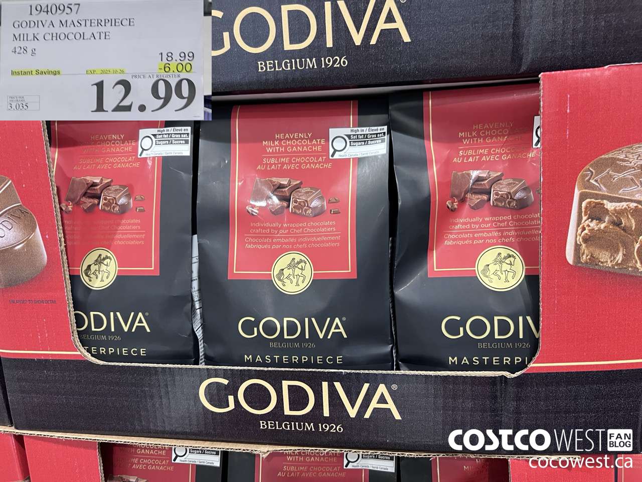 1940957 GODIVA MASTERPIECE MILK CHOCOLATE 428G ($6.00 INSTANT SAVINGS EXPIRES ON 2025-10-26) $12.99