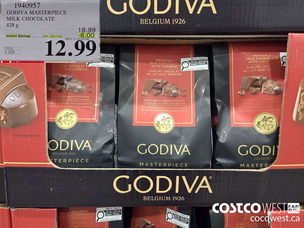 1940957 GODIVA MASTERPIECE MILK CHOCOLATE 428G ($6.00 INSTANT SAVINGS EXPIRES ON 2025-11-09) $12.99