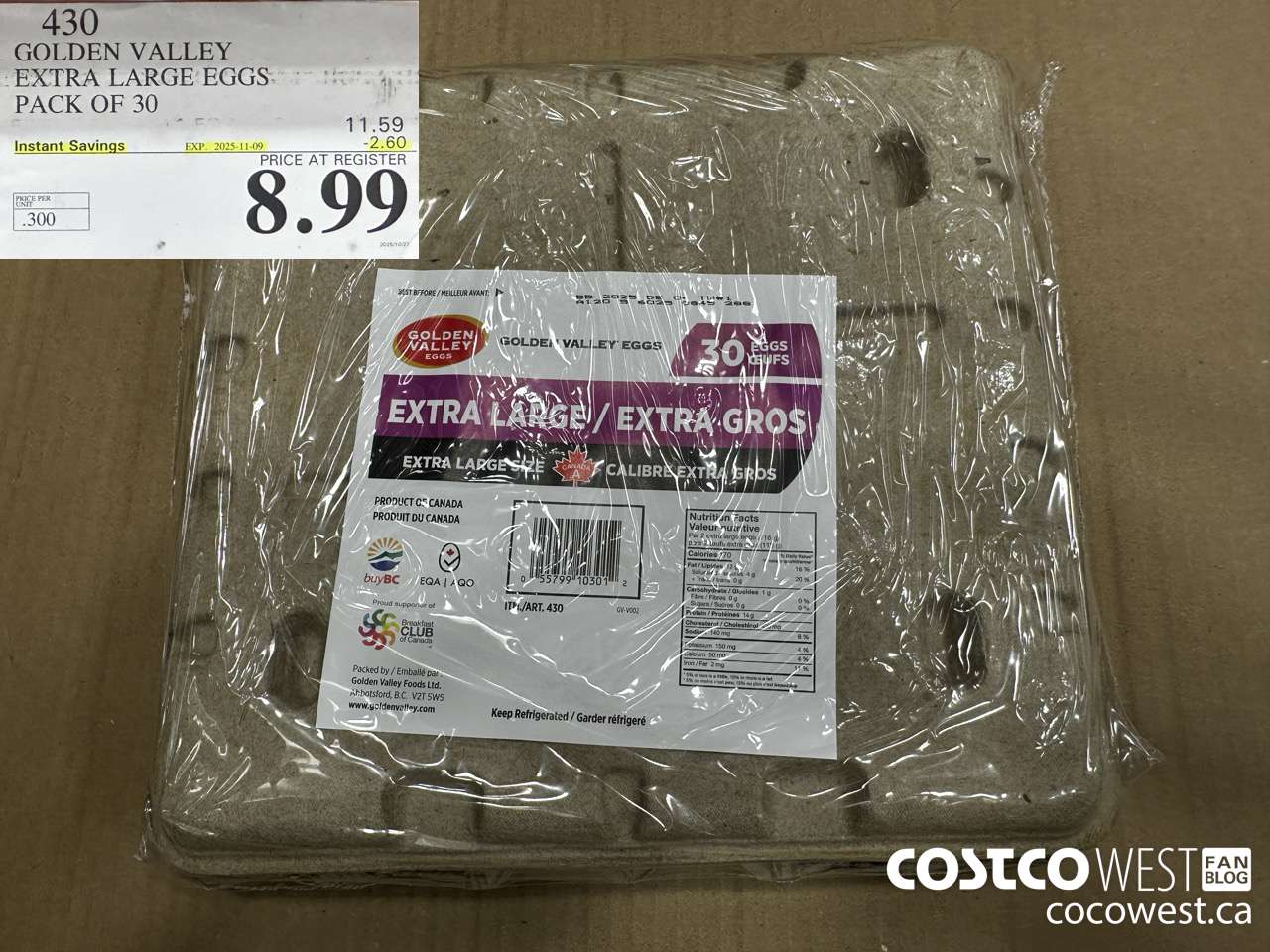 430 GOLDEN VALLEY EXTRA LARGE EGGS 2.5 dozen ($2.60 INSTANT SAVINGS EXPIRES ON 2025-11-09) $8.99