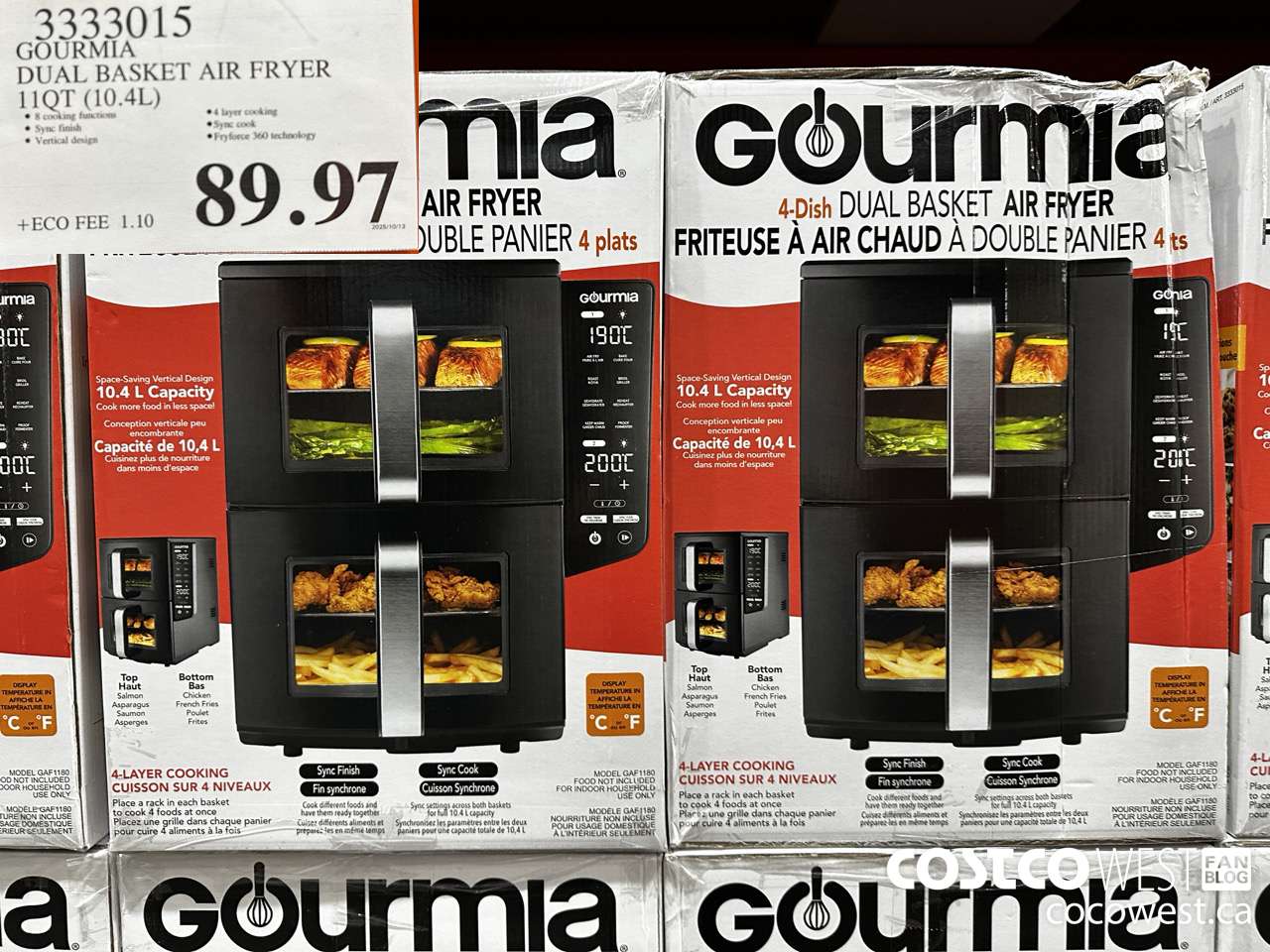3333015 GOURMIA DOUBLE DECKER AIR FRYER 11QT (10.4L) $89.97