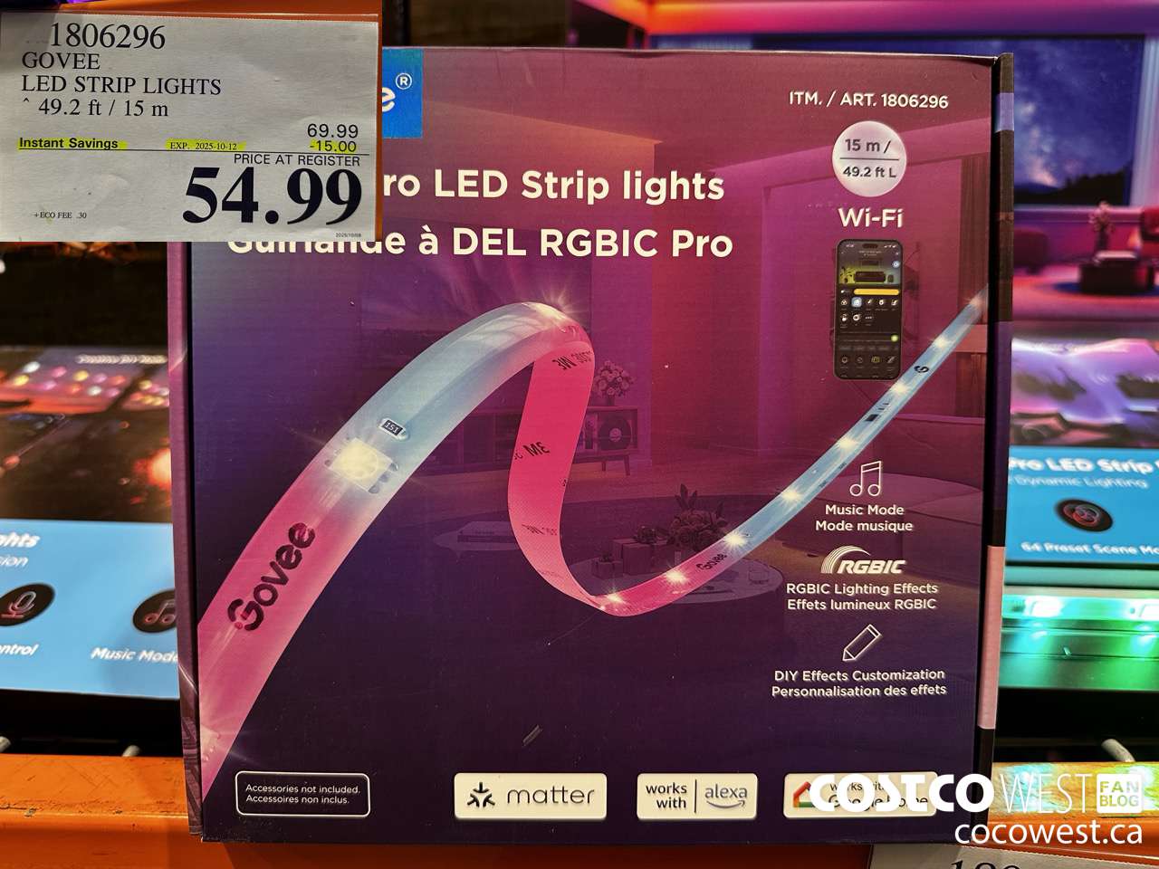 1806296 GOVEE LED STRIP LIGHTS 49.2FT/15M ($15.00 INSTANT SAVINGS EXPIRES ON 2025-10-12) $54.99