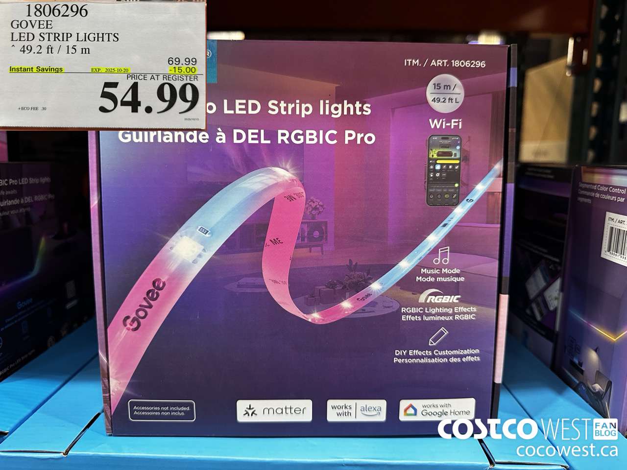 1806296 GOVEE LED STRIP LIGHTS 49.2FT/15M ($15.00 INSTANT SAVINGS EXPIRES ON 2025-10-20) $54.99