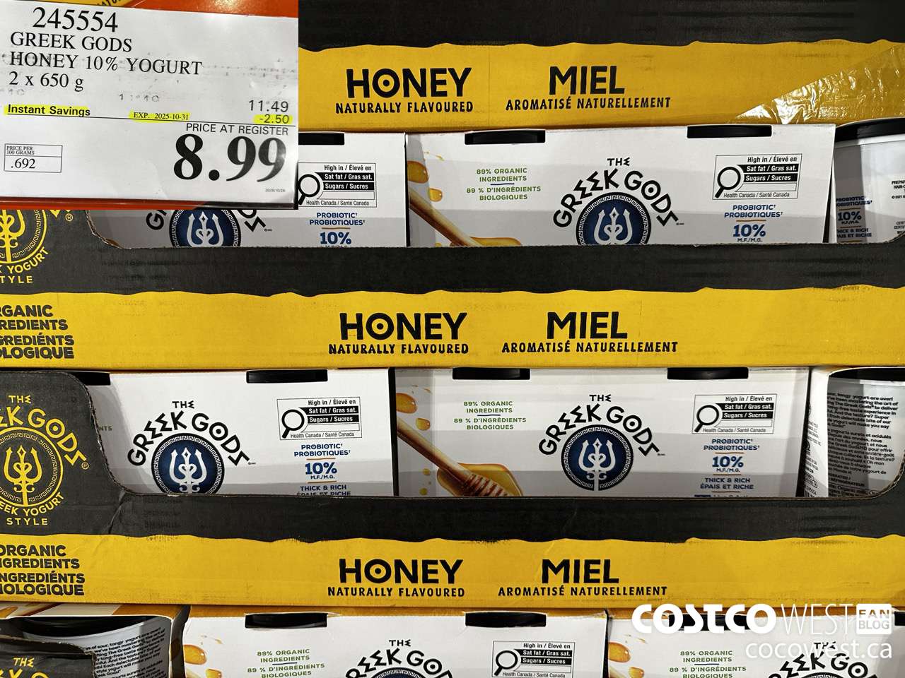 245554 GREEK GODS HONEY 10% YOGURT 2 X 650G ($2.50 INSTANT SAVINGS EXPIRES ON 2025-10-31) $8.99