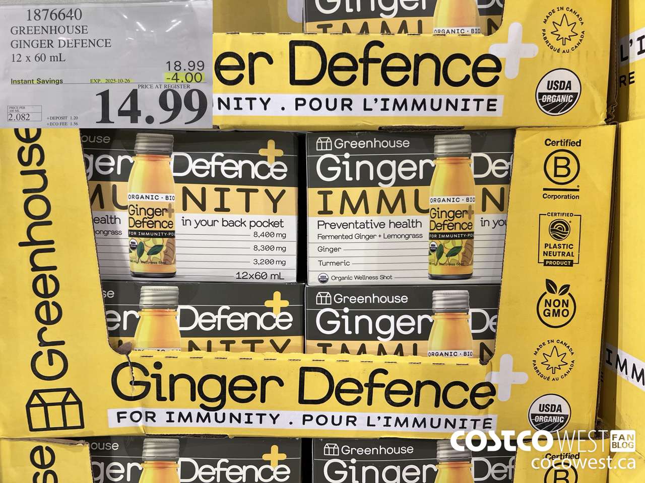 1876640 GREENHOUSE GINGER DEFENCE 12 X 60ML ($4.00 INSTANT SAVINGS EXPIRES ON 2025-10-26) $14.99