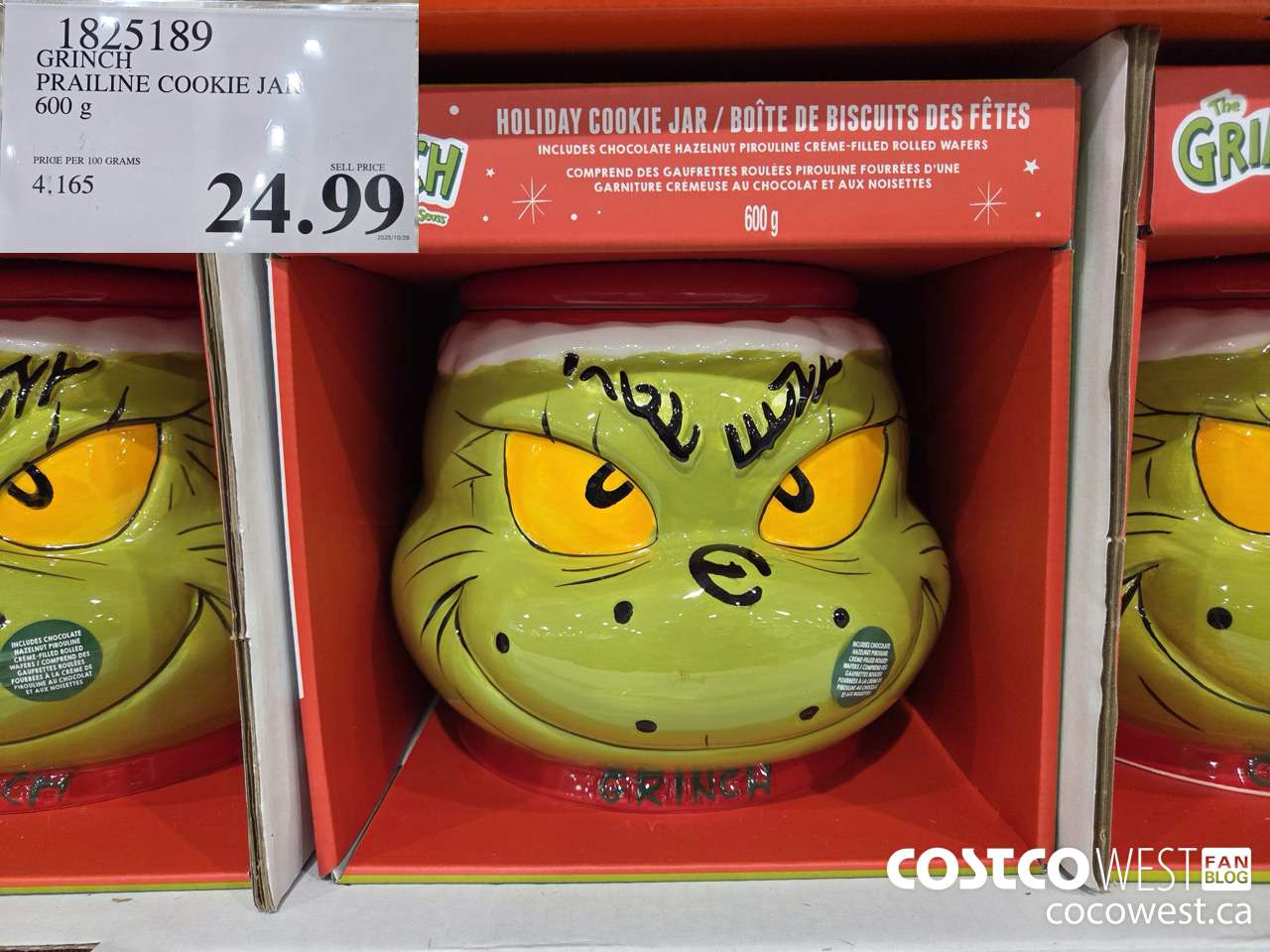 1825189 GRINCH PRAILINE COOKIE JAR 600G $24.99
