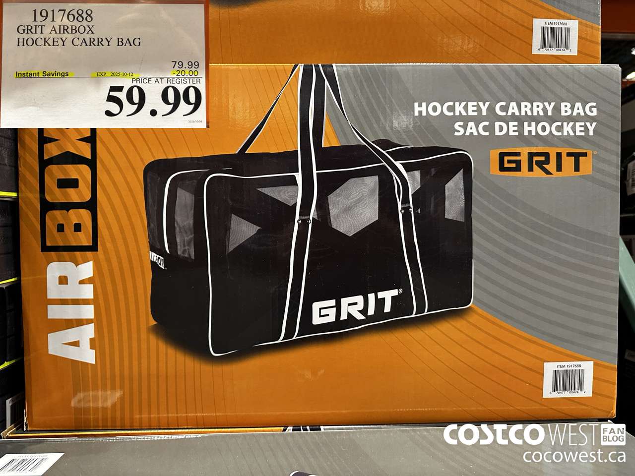 1917688 GRIT AIRBOX HOCKEY CARRY BAG ($20.00 INSTANT SAVINGS EXPIRES ON 2025-10-12) $59.99