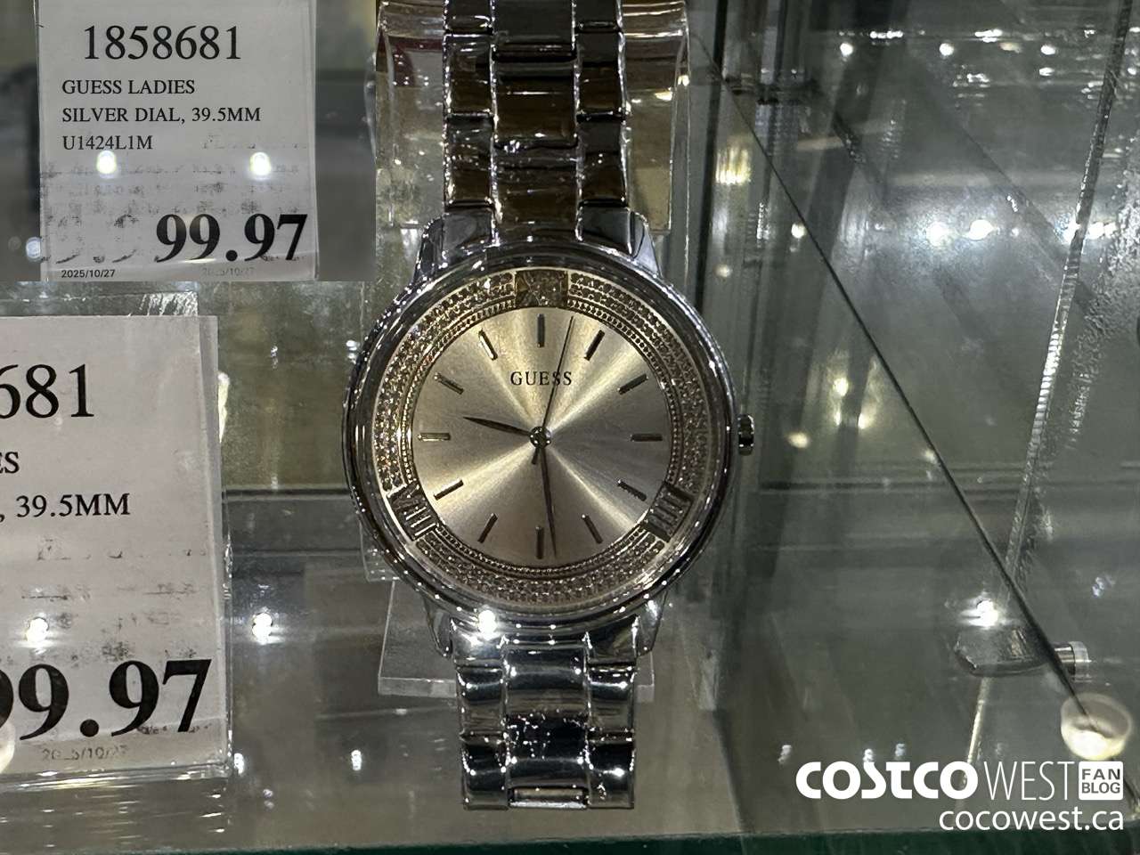 1858681 GUESS LADIES SILVER DIAL, 39.5MM U1424L1M $99.97