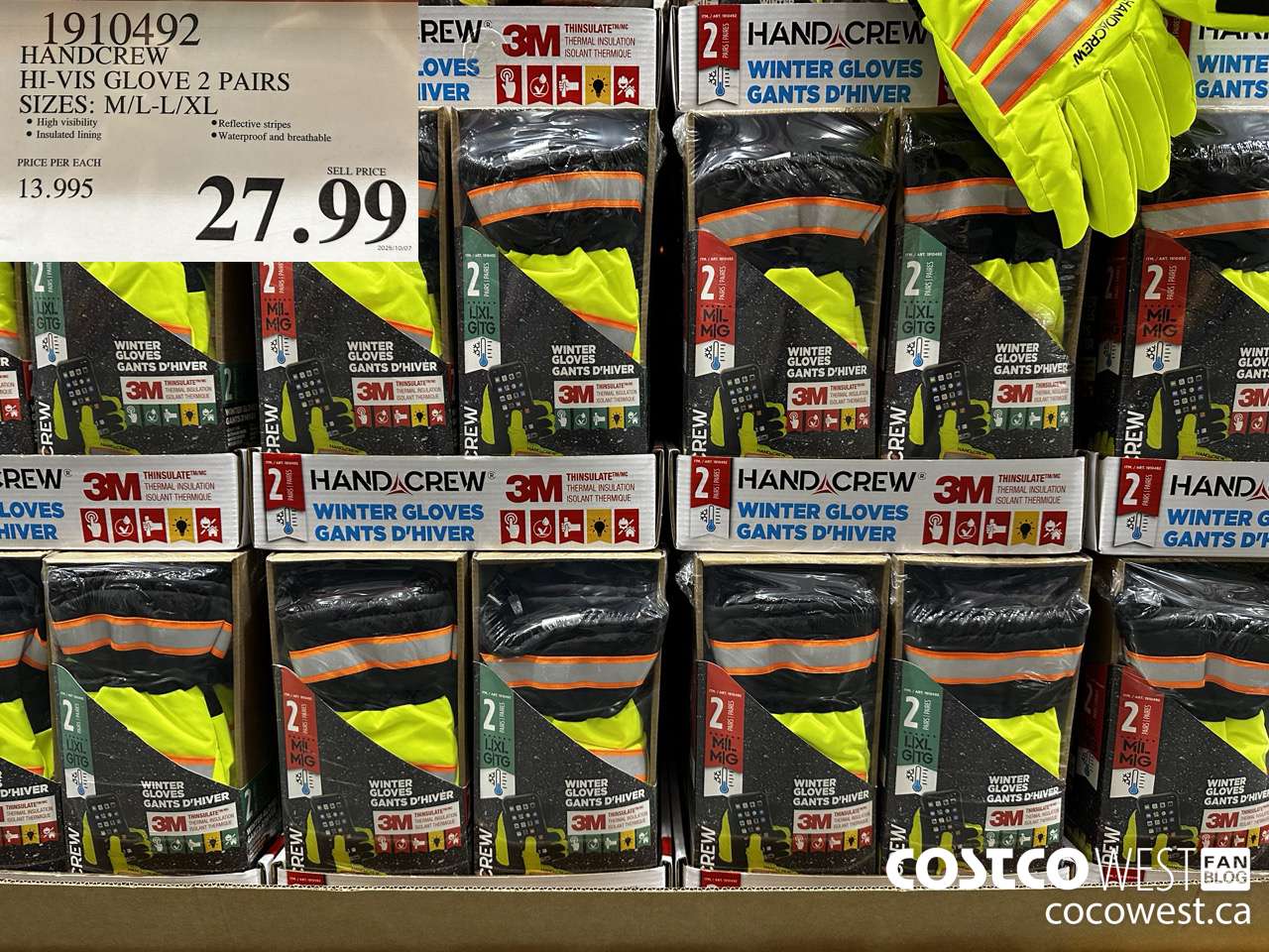 1910492 HANDCREW HI-VIS GLOVE 2 PAIRS SIZES M/L-L/XL $27.99