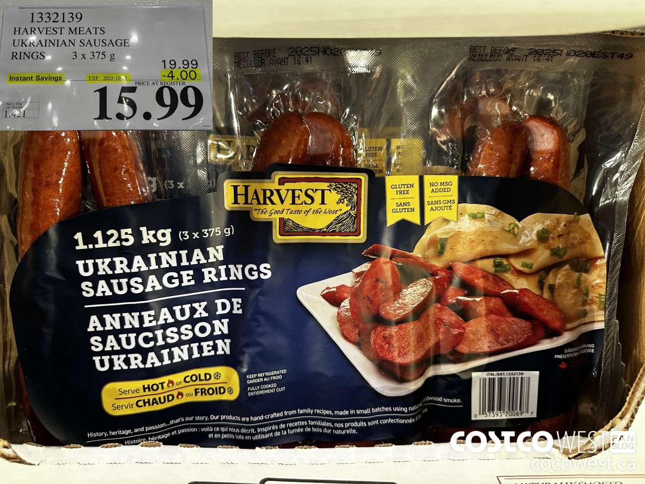 1332139 HARVEST MEATS UKRAINIAN SAUSAGE RINGS 3 x 375g ($4.00 INSTANT SAVINGS EXPIRES ON 2025-10-05) $15.99
