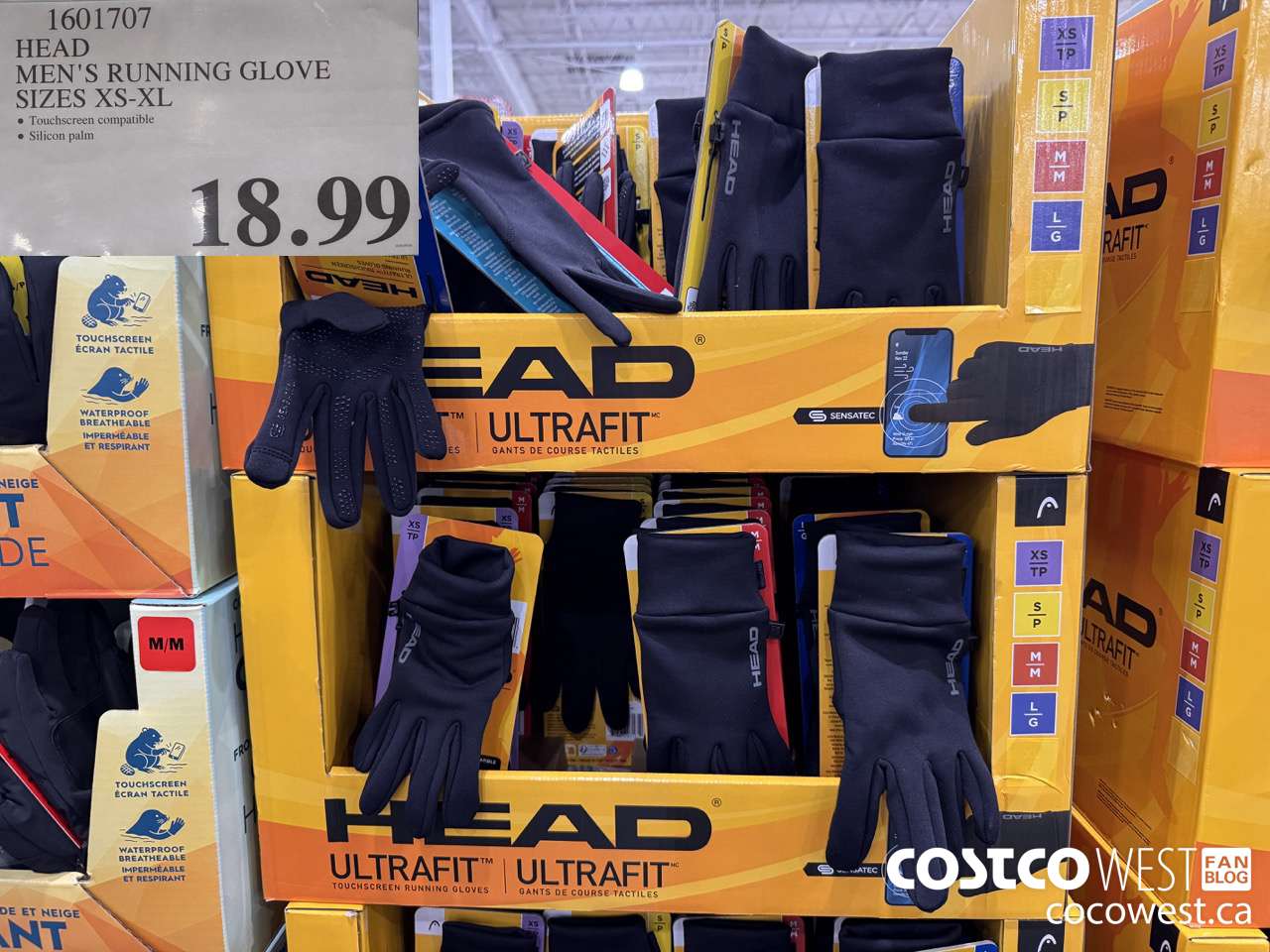 1601707 HEAD MEN'S RUNNING GLOVE SIZES XS-XL $18.99