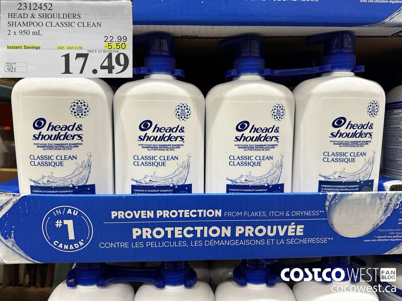 2312452 HEAD & SHOULDERS SHAMPOO CLASSIC CLEAN 2 X 950 ML ($5.50 INSTANT SAVINGS EXPIRES ON 2025-11-02) $17.49