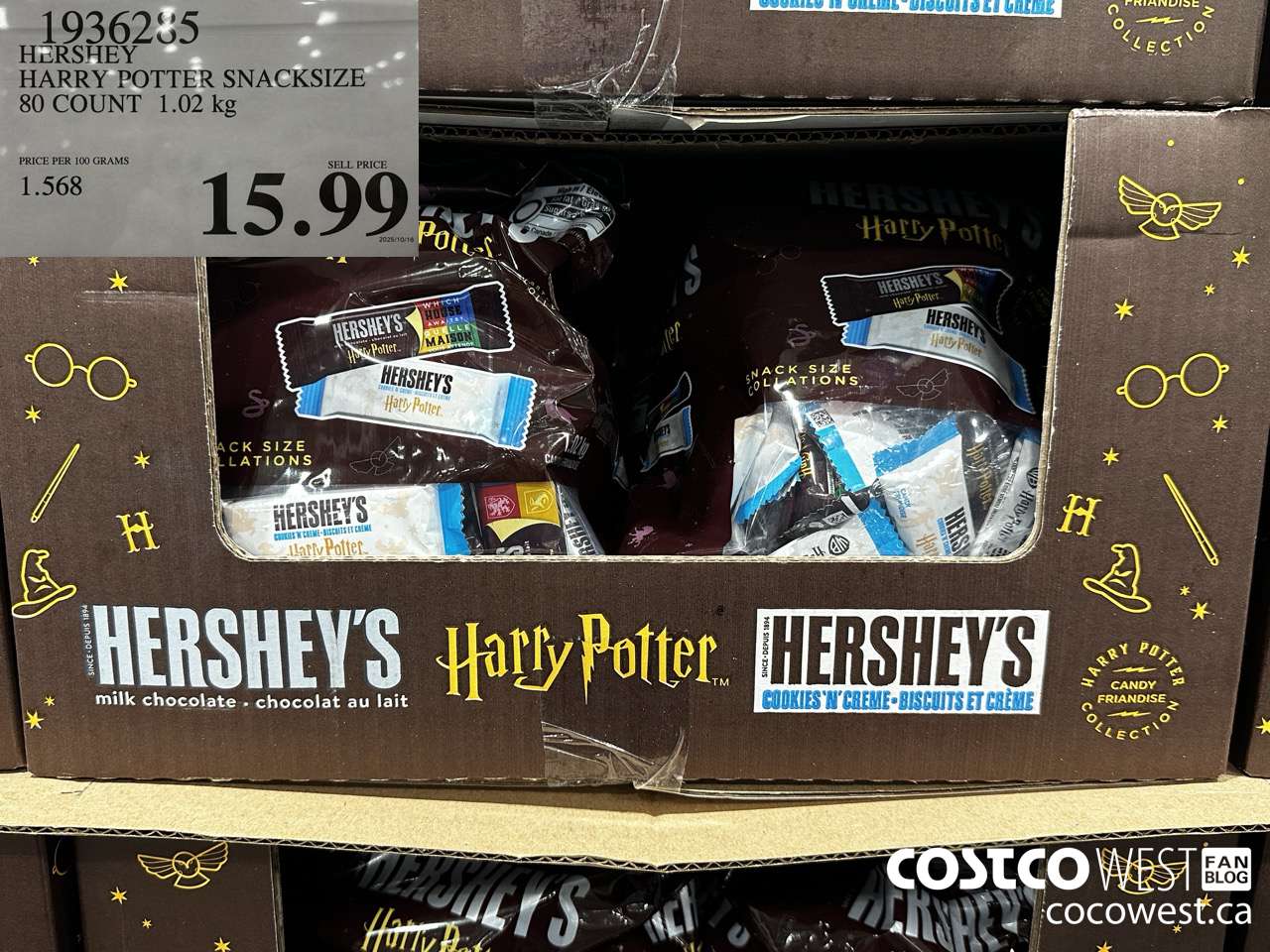 1936285 HERSHEY HARRY POTTER SNACKSIZE 80 COUNT 1.02KG $15.99