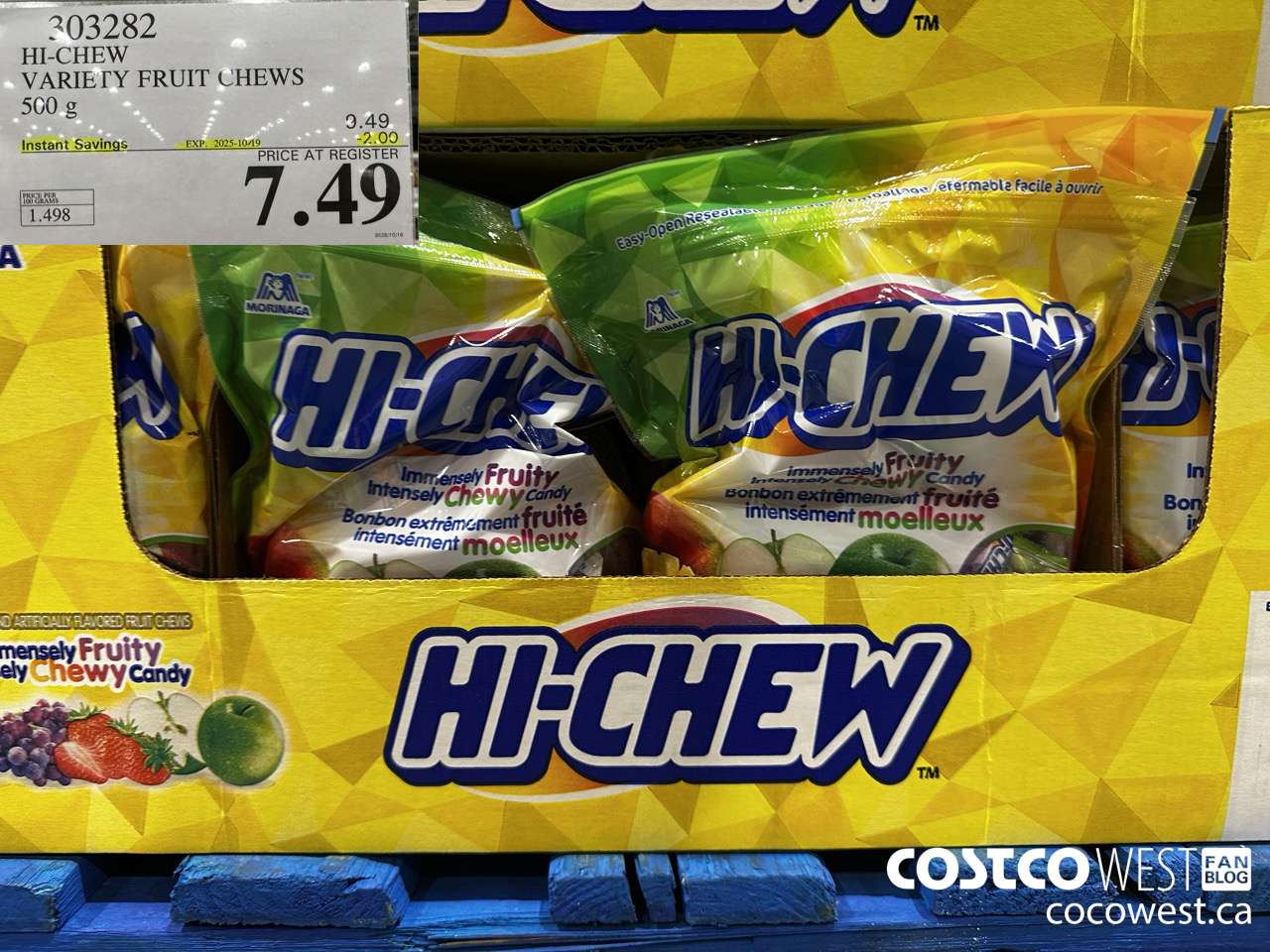 303282 HI-CHEW VARIETY FRUIT CHEWS 500 g ($2.00 INSTANT SAVINGS EXPIRES ON 2025-10-19) $7.49