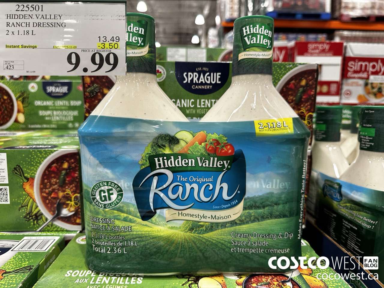 225501 HIDDEN VALLEY RANCH DRESSING 2 x 1.18 L ($3.50 INSTANT SAVINGS EXPIRES ON 2025-11-09) $9.99