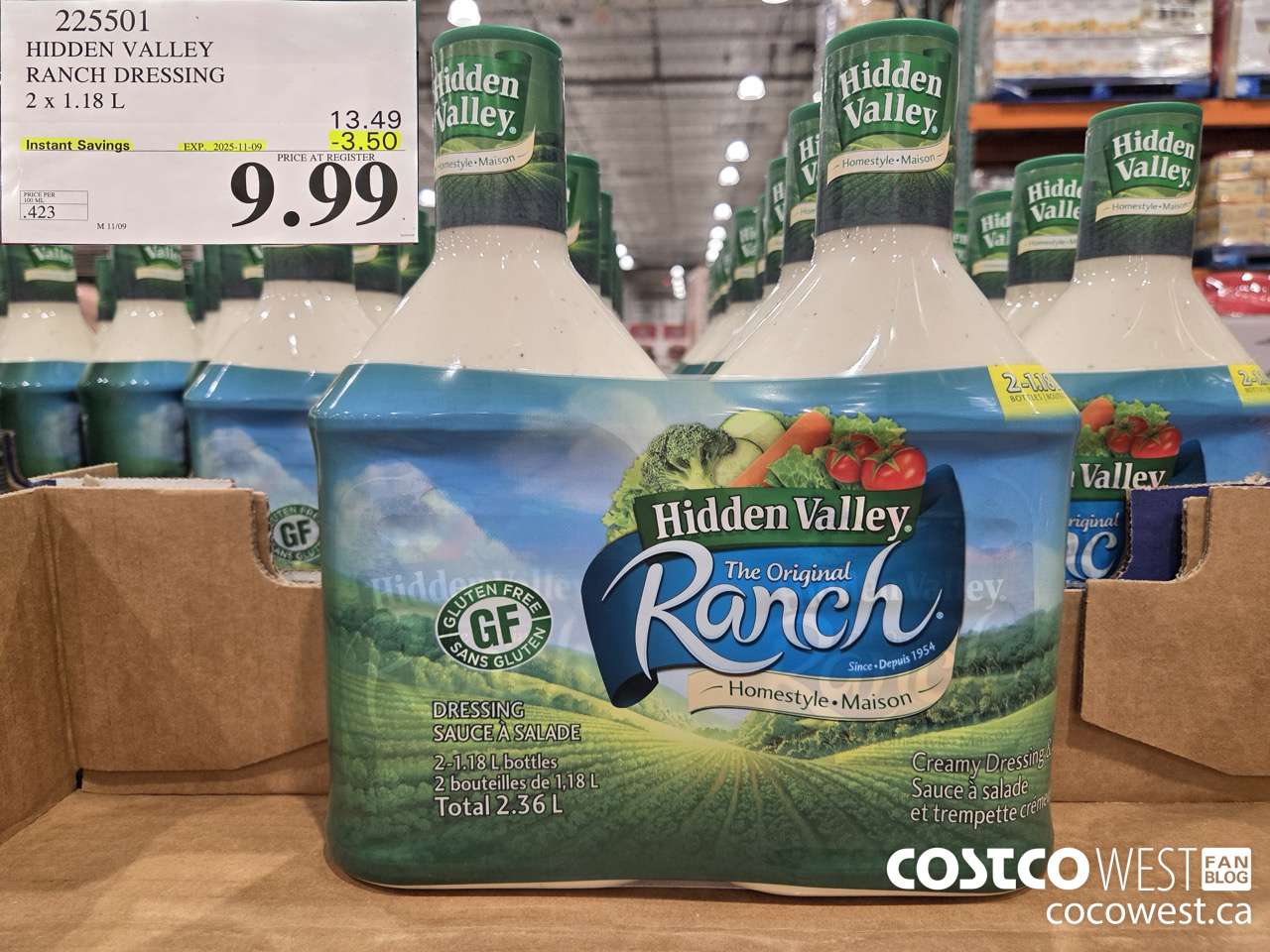 225501 HIDDEN VALLEY RANCH DRESSING 2 x 1.18 L ($3.50 INSTANT SAVINGS EXPIRES ON 2025-11-09) $9.99