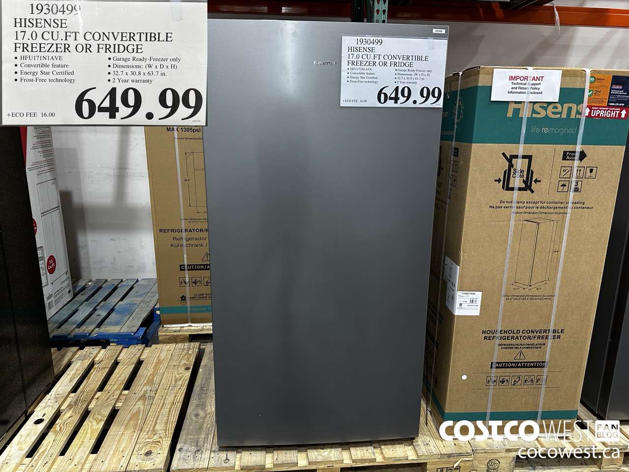 1930499 HISENSE 17.0 CUFT CONVERTIBLE FREEZER OR FRIDGE $649.99
