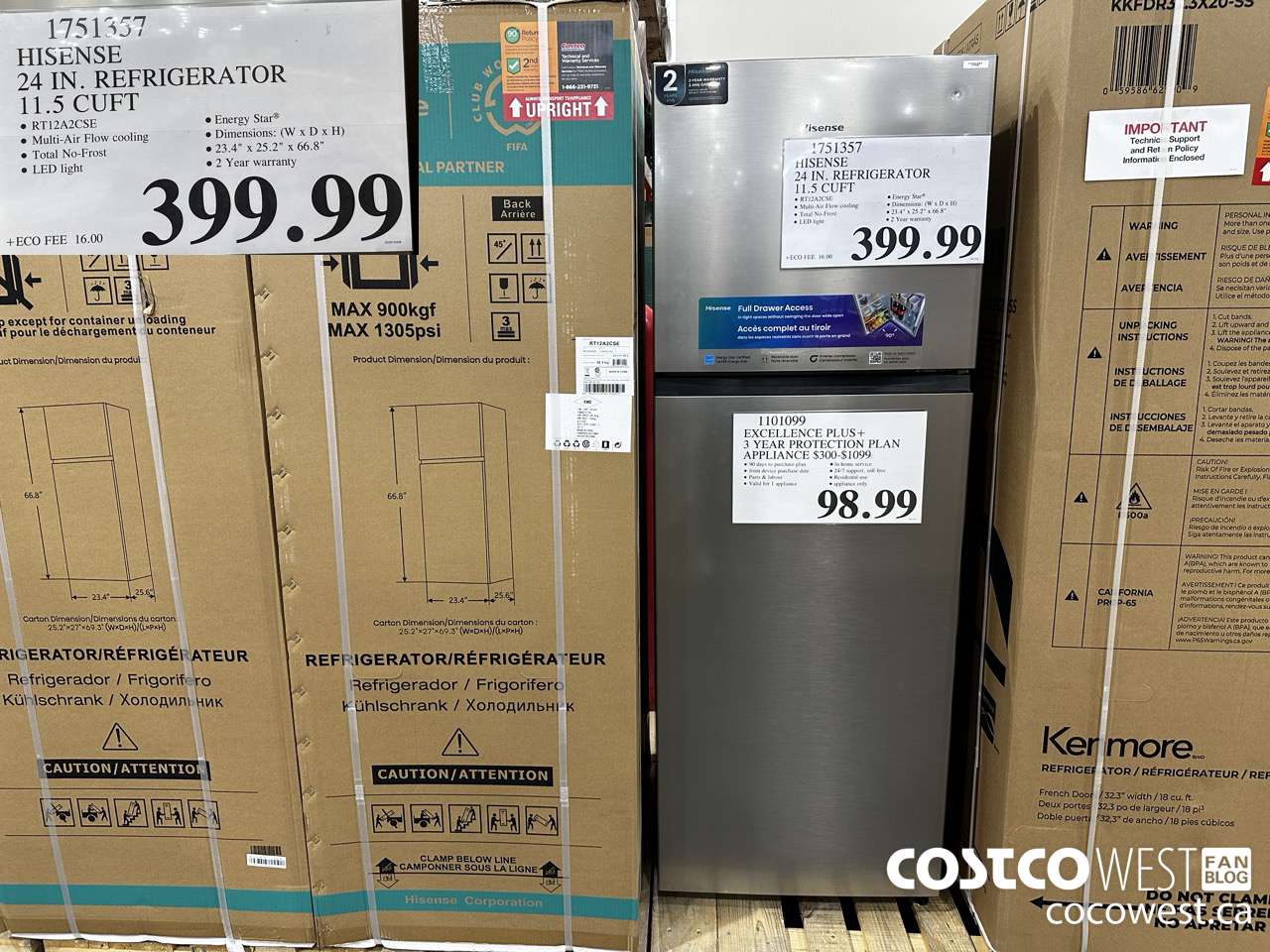 1751357 HISENSE 24 IN. REFRIGERATOR 11.5 CUFT $399.99