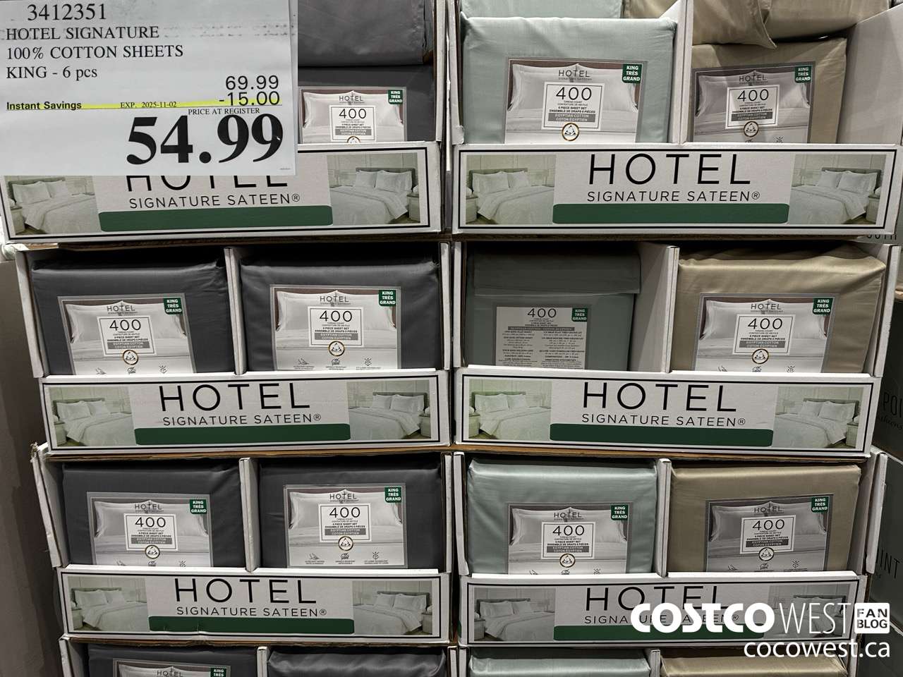 3412351 HOTEL SIGNATURE 400TC COTTON SHEETS KING 6PC ($15.00 INSTANT SAVINGS EXPIRES ON 2025-11-02) $54.99