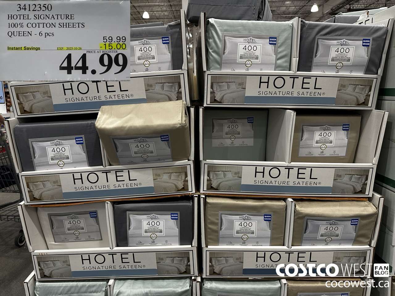 3412350 HOTEL SIGNATURE 400TC COTTON SHEETS QUEEN 6PC ($15.00 INSTANT SAVINGS EXPIRES ON 2025-10-26) $44.99