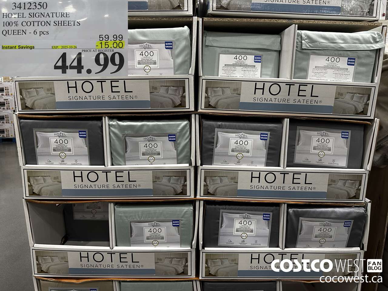 3412350 HOTEL SIGNATURE 400TC COTTON SHEETS QUEEN 6PC ($15.00 INSTANT SAVINGS EXPIRES ON 2025-10-26) $44.99