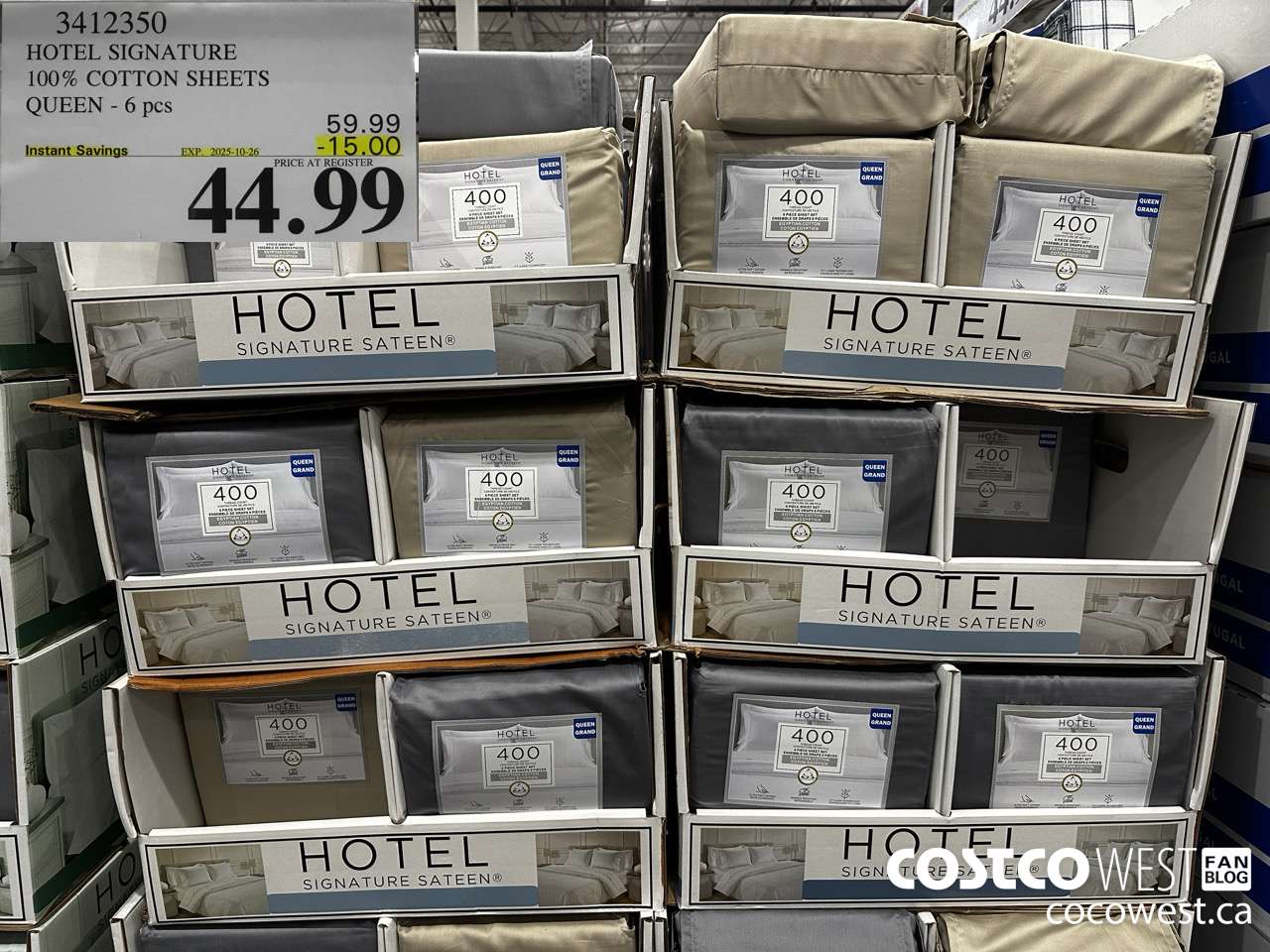 3412350 HOTEL SIGNATURE 400TC COTTON SHEETS QUEEN 6PC ($15.00 INSTANT SAVINGS EXPIRES ON 2025-10-26) $44.99
