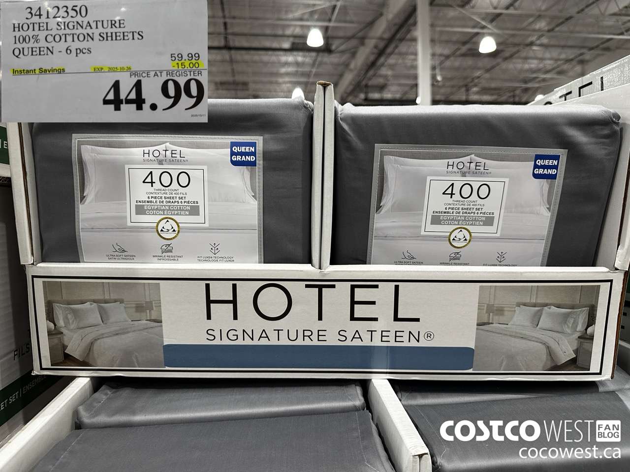 3412350 HOTEL SIGNATURE 400TC COTTON SHEETS QUEEN 6PC ($15.00 INSTANT SAVINGS EXPIRES ON 2025-10-26) $44.99
