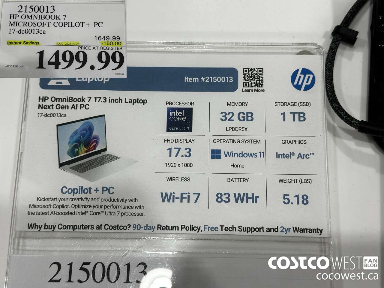 2150013 HP OMNIBOOK 7 MICROSOFT COPILOT+ PC 17-DC0013CA ($150.00 INSTANT SAVINGS EXPIRES ON 2025-10-26) $1499.99