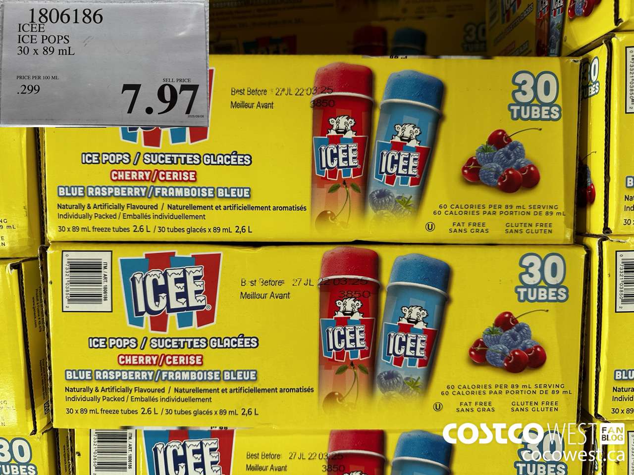 1806186 ICEE ICE POPS 30 X 89ML $7.97