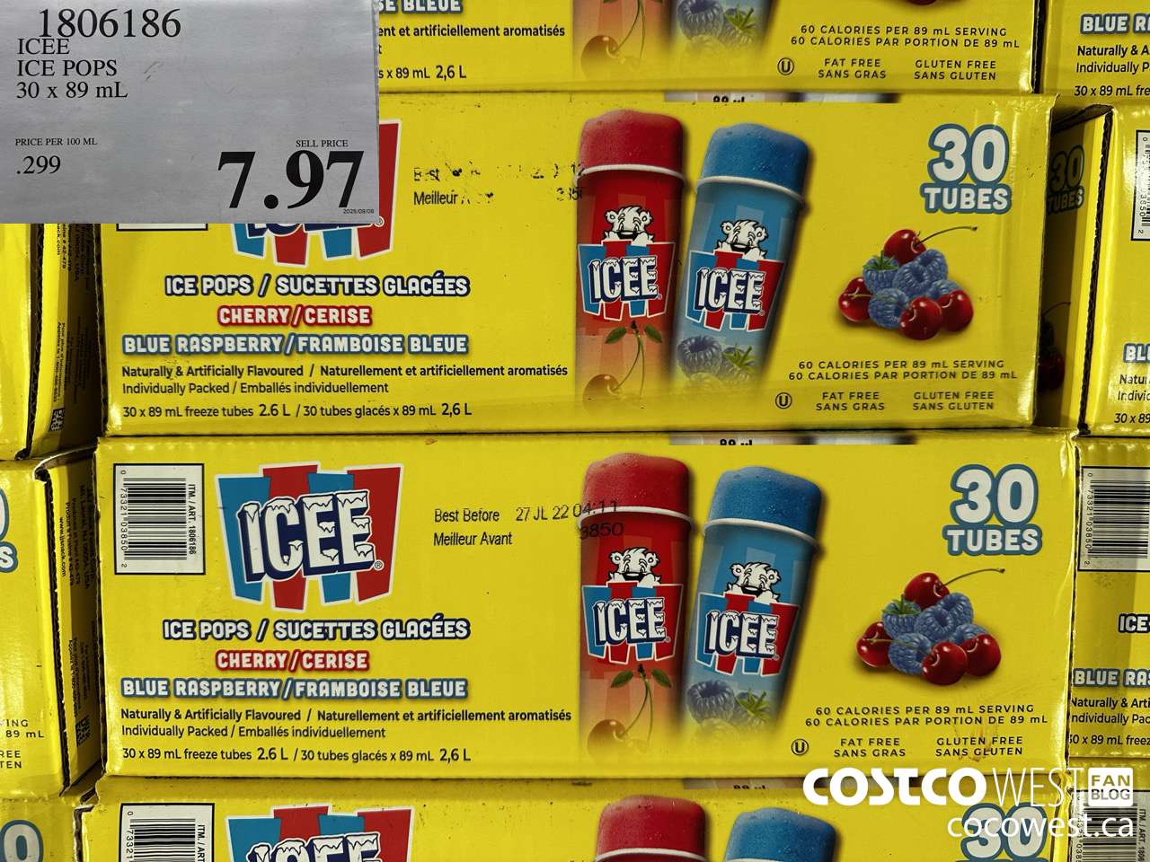 1806186 ICEE ICE POPS 30 X 89ML $7.97