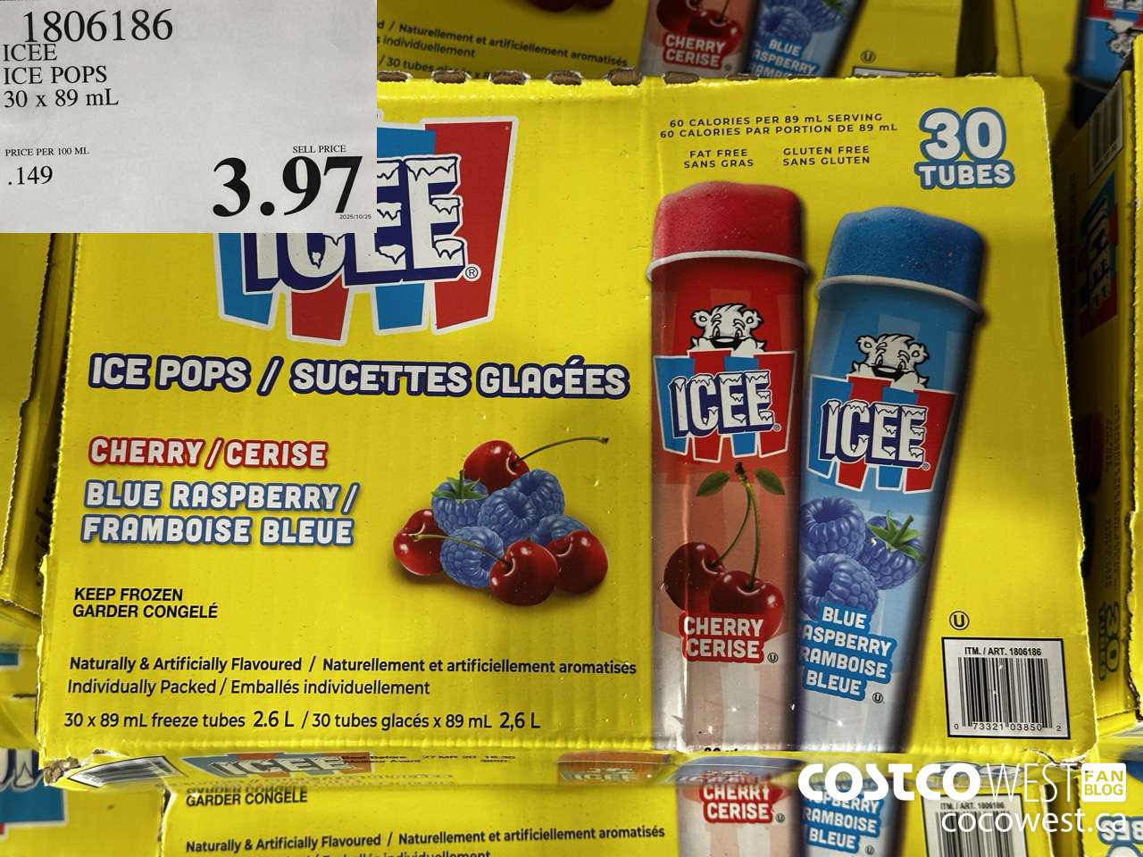 1806186 ICEE ICE POPS 30 X 89ML $3.97