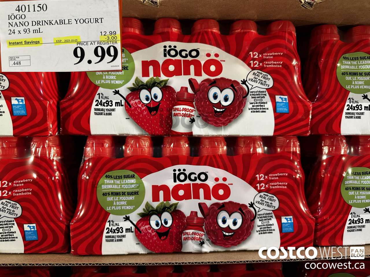 401150 IOGO NANO DRINKABLE YOGURT 24 x 93 mL ($3.00 INSTANT SAVINGS EXPIRES ON 2025-10-05) $9.99