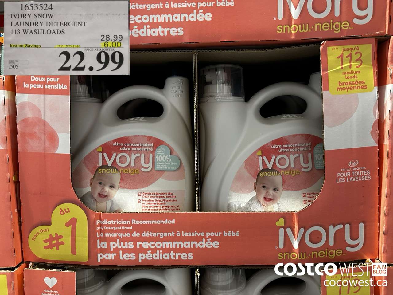 1653524 IVORY SNOW LAUNDRY DETERGENT 113 WASHLOADS ($6.00 INSTANT SAVINGS EXPIRES ON 2025-11-16) $22.99