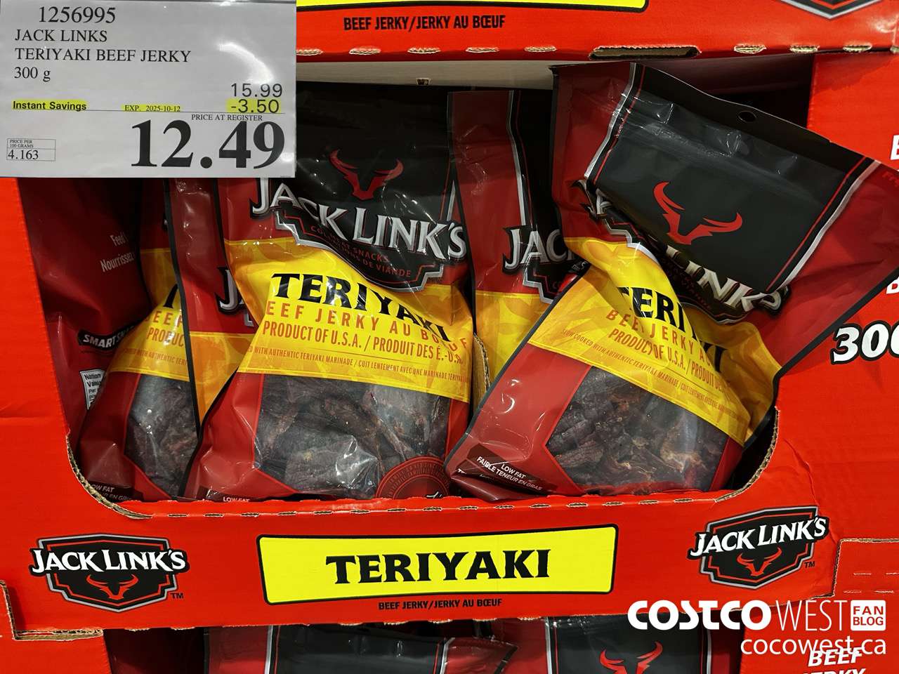 1256995 JACK LINKS TERIYAKI BEEF JERKY 300g ($3.50 INSTANT SAVINGS EXPIRES ON 2025-10-12) $12.49