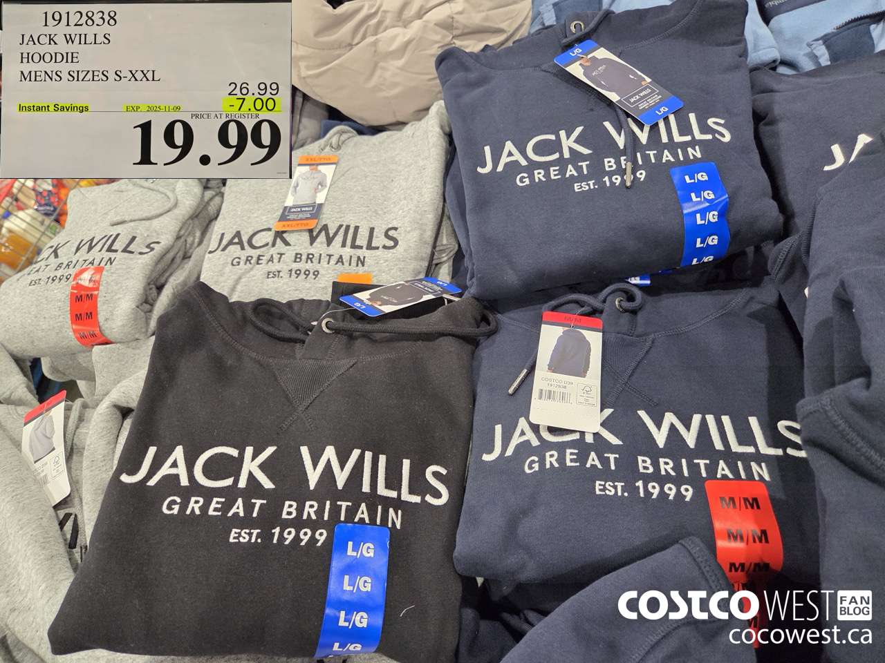 1912838 JACK WILLS HOODIE MENS SIZES S-XXL ($7.00 INSTANT SAVINGS EXPIRES ON 2025-11-09) $19.99
