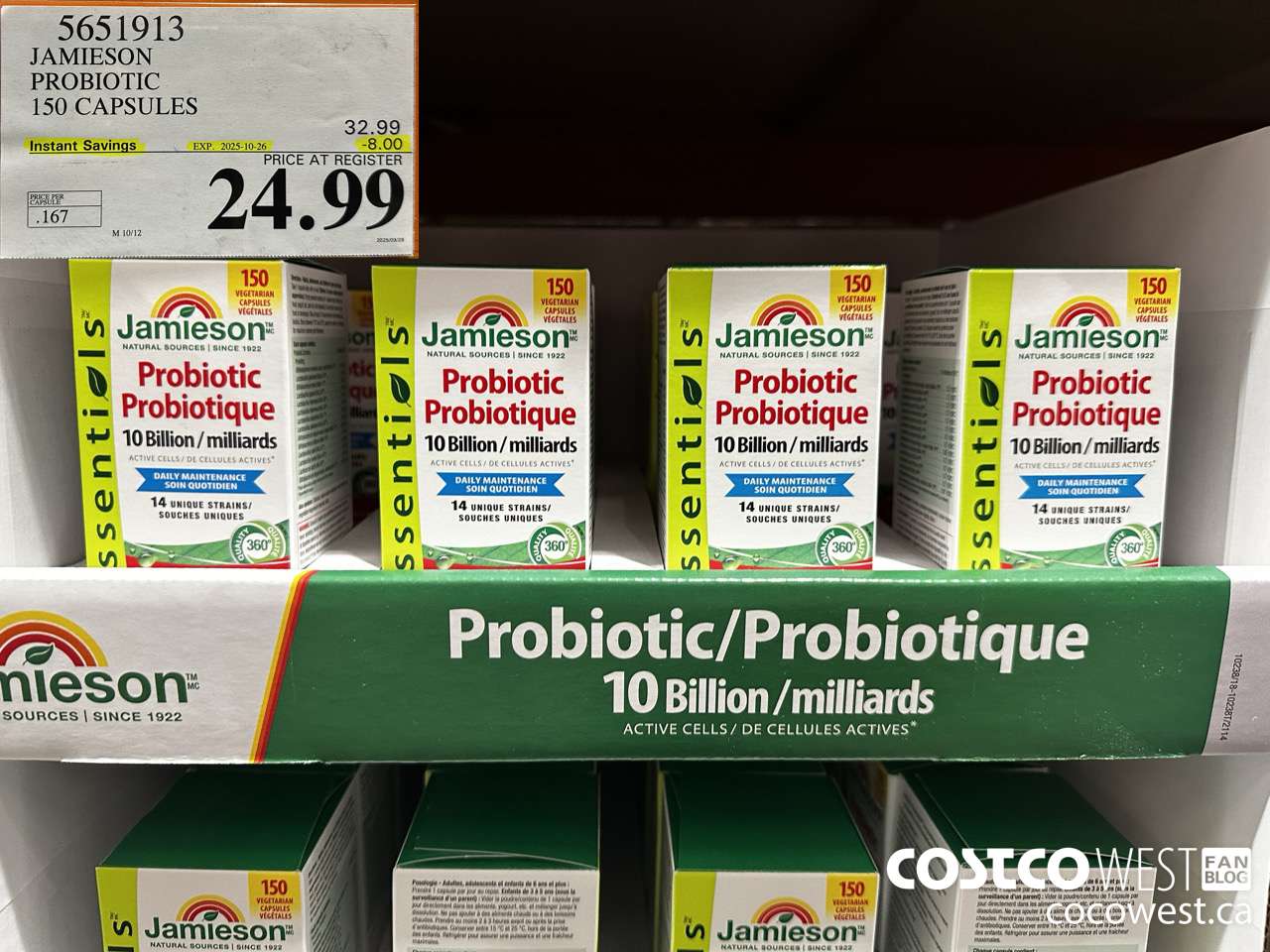 5651913 JAMIESON PROBIOTIC 10 BILLION 150 COUNT ($8.00 INSTANT SAVINGS EXPIRES ON 2025-10-26) $24.99