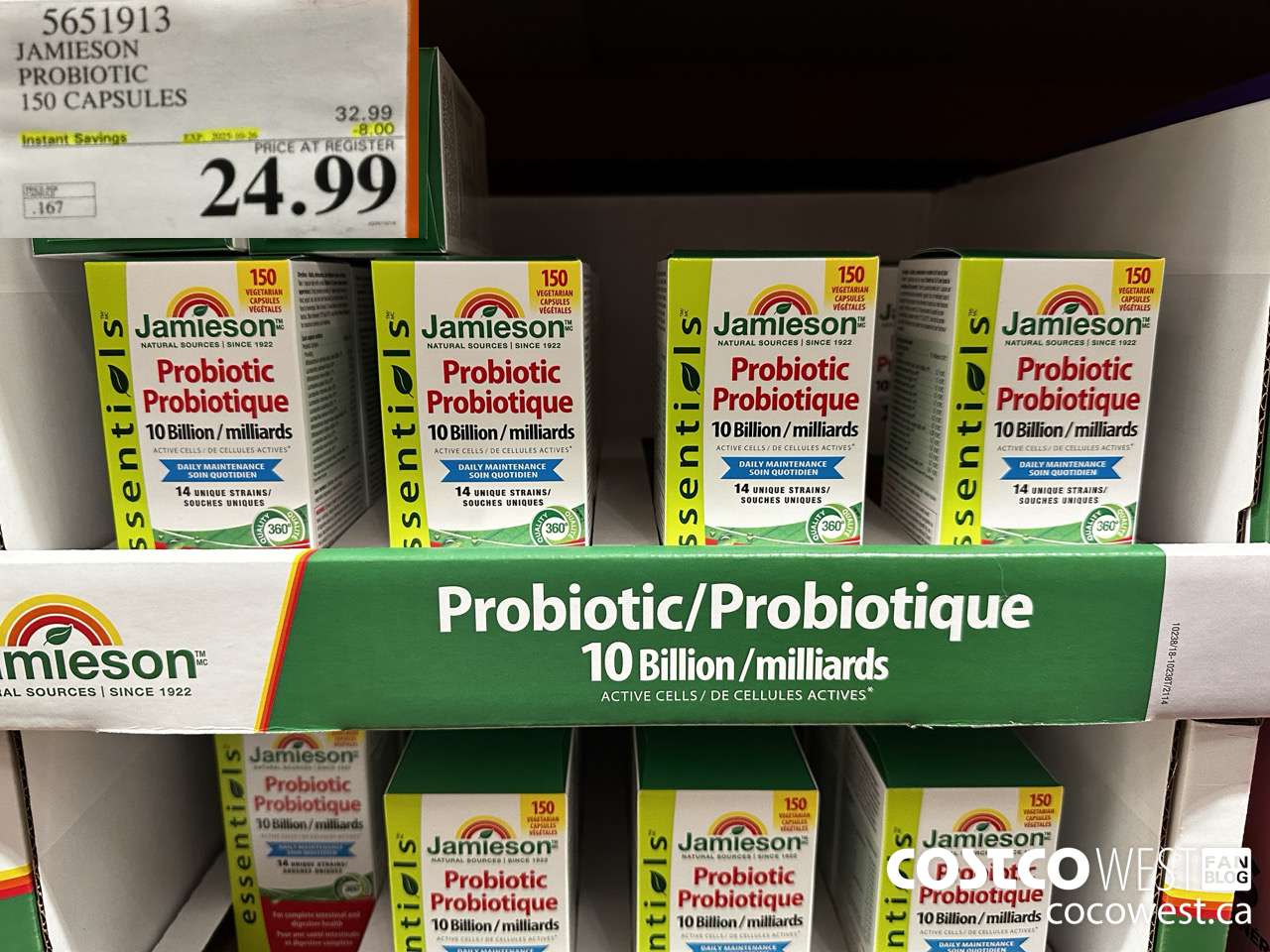 5651913 JAMIESON PROBIOTIC 10 BILLION 150 COUNT ($8.00 INSTANT SAVINGS EXPIRES ON 2025-10-26) $24.99