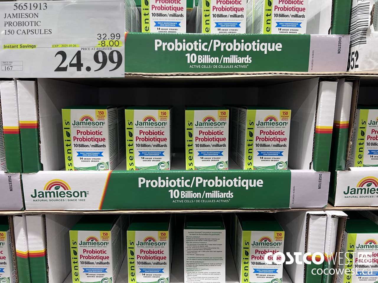 5651913 JAMIESON PROBIOTIC 10 BILLION 150 COUNT ($8.00 INSTANT SAVINGS EXPIRES ON 2025-10-26) $24.99