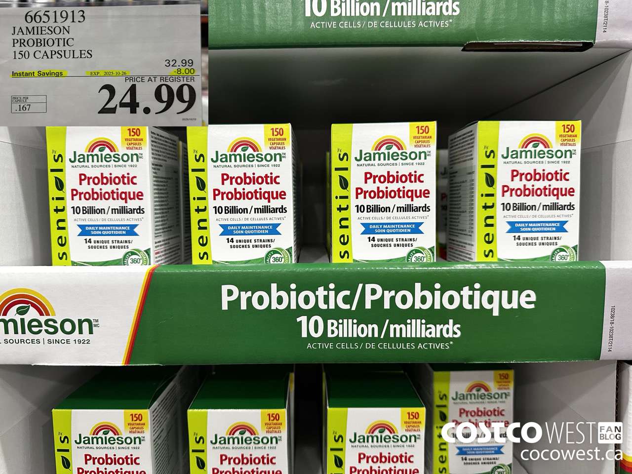 6651913 JAMIESON PROBIOTIC 150 CAPSULES ($8.00 INSTANT SAVINGS EXPIRES ON 2025-10-26) $24.99