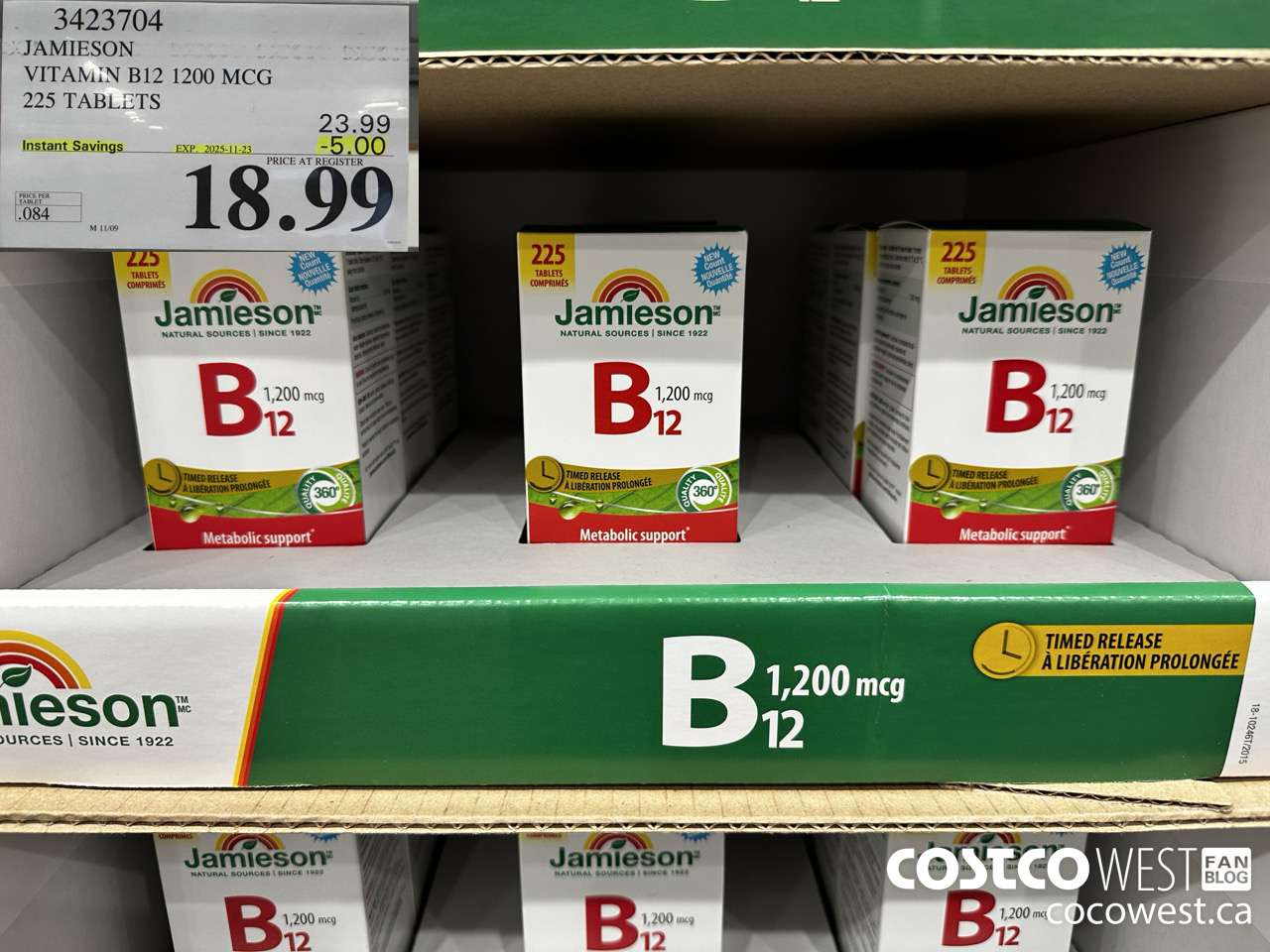 3423704 JAMIESON VITAMIN B12 1200 MCG 225 TABLETS ($5.00 INSTANT SAVINGS EXPIRES ON 2025-11-23) $18.99