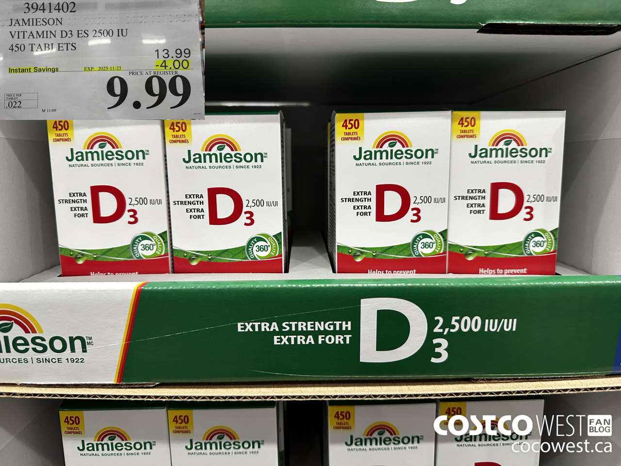 3941402 JAMIESON VITAMIN D3 2500IU 450 TABLETS ($4.00 INSTANT SAVINGS EXPIRES ON 2025-11-23) $9.99