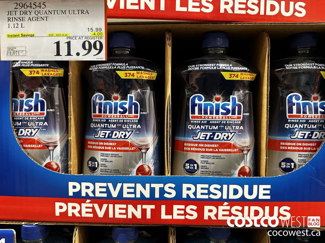 2964545 JET DRY QUANTUM ULTRA RINSE AGENT 1.12L ($4.00 INSTANT SAVINGS EXPIRES ON 2025-10-26) $11.99